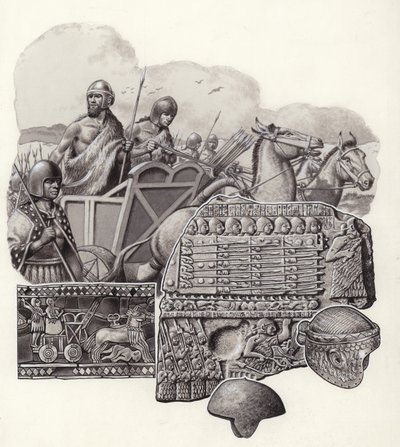 Sumarian chariot drawn by wild asses by Pat (1907-95) Nicolle