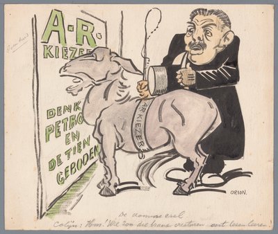 Colijn with the Anti-Revolutionary Voter as Donkey by Patricq Kroon (signed by artist)