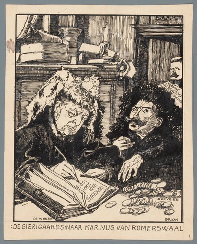 Ministers De Visser and Simon de Vries as the Tax Collectors by Patricq Kroon (signed by artist)