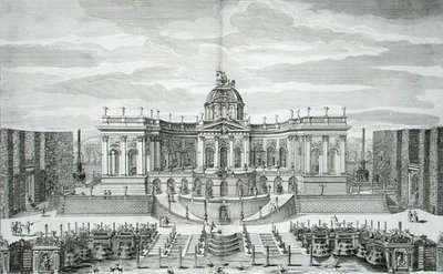 The Great Grotto and the Fountain Garden at the Princely Pleasure Palace and Gardens, Berlin, engraved by Johann August Corvinus, published c.1711-16 by Paul Decker