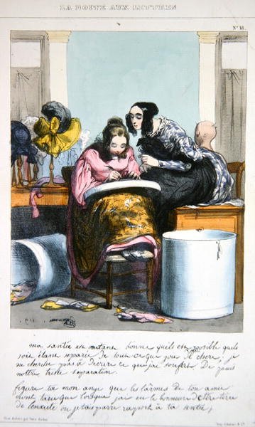 Worker in a hatmaking business writing a letter, c.1840 by Paul (after) Gavarni