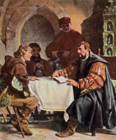 Luther as Junker Jörg in the Bären in Jena with Swiss Students by Paul (after) Thumann