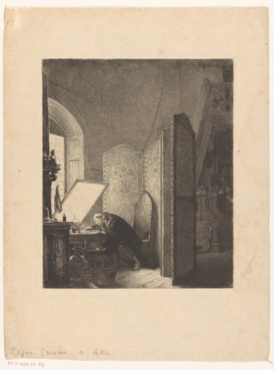 Rembrandt Etching in His Studio by Paul Adolphe Rajon