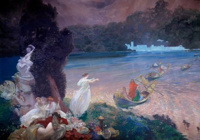 Happy Island: Scene of Fable Representing Boats Joining Guests at a Banquet on the Grass (detail) by Paul Albert Besnard