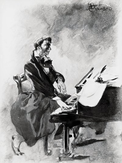 The composer and pianist Frederic Chopin playing the piano by Paul Albert Besnard