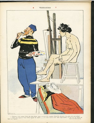 Illustration in Le Rire, 03/08/07 - Villegiatures - Art - Painters Artists, Model (who poses) by Paul Balluriau