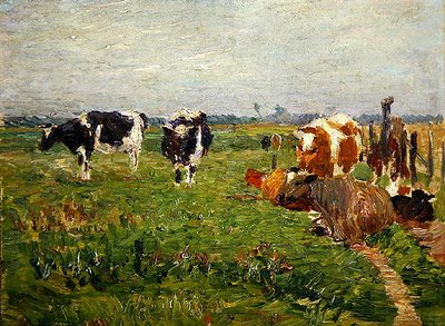 A Summer Lowland Landscape with Cows by Paul Baum