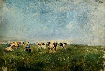 Cows in a Meadow Being Milked by Paul Baum