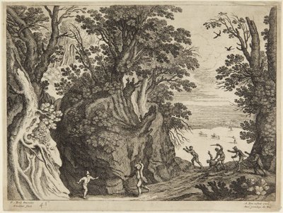 Fight Among Men on Rocky Landscape by Paul Bril