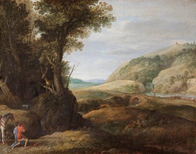 Landscape with St Hubert and the Stag, late 16th or early 17th century by Paul Bril