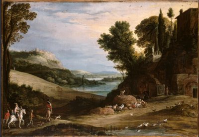 P. Bril, Italianate Landscape with Falconry / Painting by Paul Bril