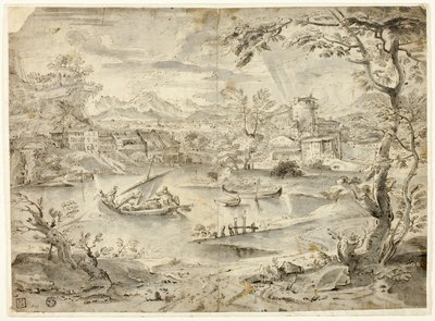 View of City with Fishing Boat in Foreground by Paul Bril