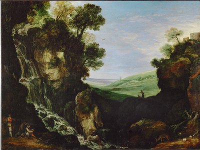 Landscape with Waterfall and Vesta Temple in Tivoli by Paul Brill or Bril