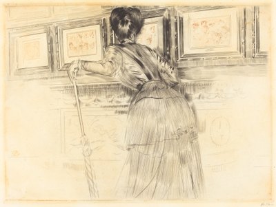 In Front of the Watteaus in the Louvre by Paul Cesar Helleu