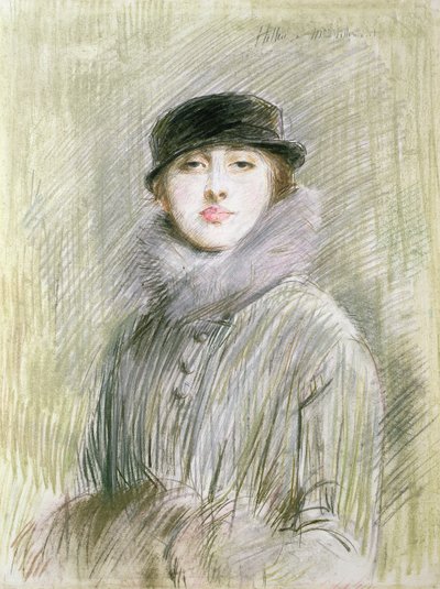 Portrait of a Lady with a Fur Collar and Muff by Paul Cesar Helleu