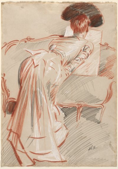 Woman (Possibly Madame Alice Hellu) Looking at a Drawing, c. 1895 by Paul Cesar Helleu