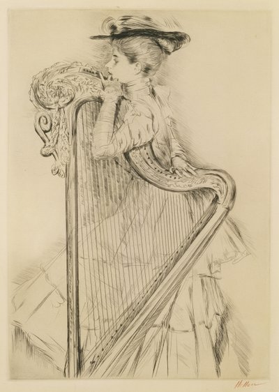 Woman with a Harp by Paul Cesar Helleu