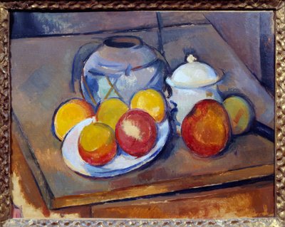 Vase, Straw, Sugar Bowl, and Apples by Paul Cézanne