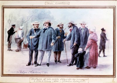 The French writer Honore de Balzac and his friends disguised as peasants in the town of Avray in 1840 by Paul Chardin