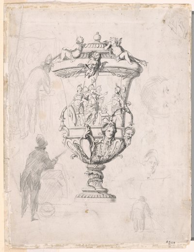 Figure Studies Around an Engraving of an Ornamental Vase by Paul Cézanne