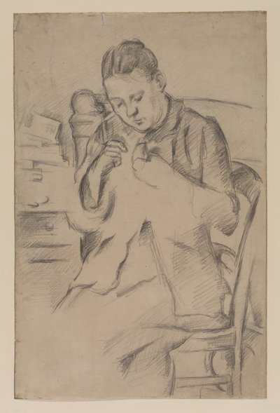 Hortense Fiquet, Madame Cezanne, sewing, c.1880 by Paul Cézanne
