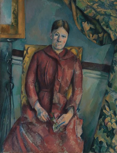 Madame Cézanne Hortense Fiquet in a Red Dress by Paul Cézanne