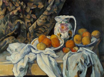 Still Life with Curtain and Flowered Pitcher by Paul Cézanne