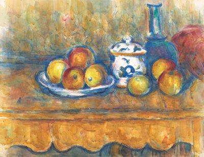 Still life with blue bottle, sugar bowl and apples, 1900-1902 by Paul Cézanne