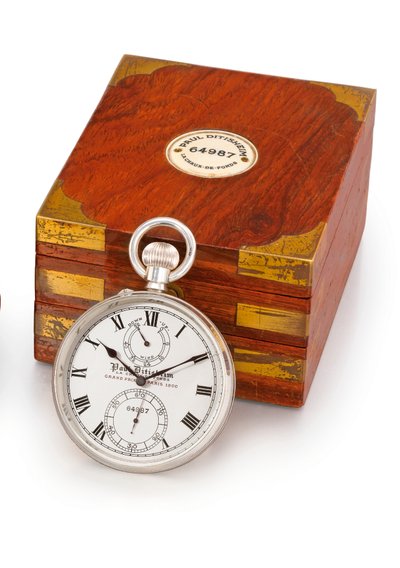 Openface keyless lever deck watch and case by Paul Ditisheim