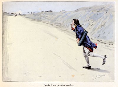 Desaix has his first fight: Charles Antoine Desaix de Veygoux captures a prisoner in Landau in der Pfalz (Germany) while the army retreats - illustration by Emile Boutigny in 