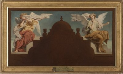 Sketch for Saint-Etienne-du-Mont Church: Two seated angels, en 1874 by Paul Felix Guerie
