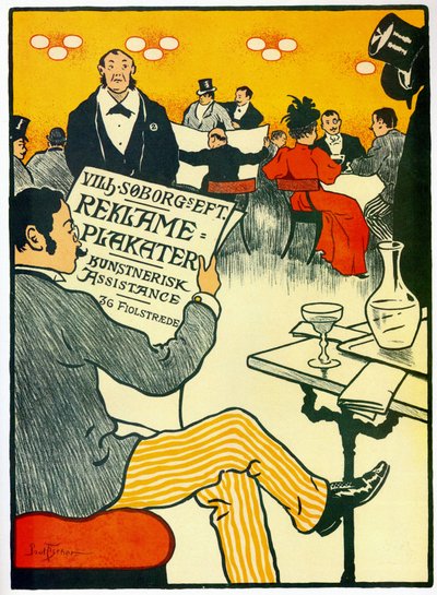 Advertising Poster for a Print Shop Representing a Bar Scene by Paul Fischer