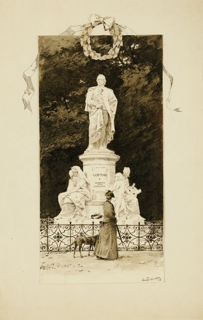 An Elegant Lady at the Statue of Goethe by Paul Fischer