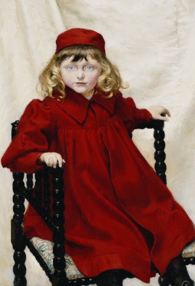 Portrait of Harriet Fischer, Small Three-Quarter Length, Wearing a Red Dress by Paul Fischer