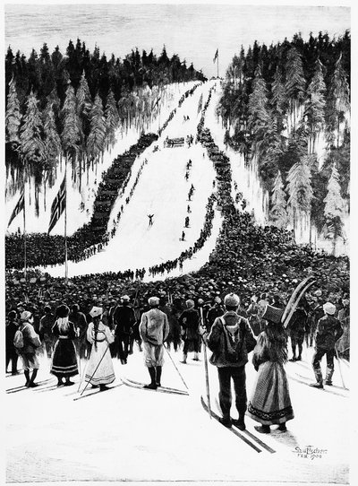 Ski: The Norwegian derby, the ski race - drawing, Feb. 1900, Bibl. des Arts Deco by Paul Fischer