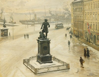 The Statue of Tordenskiold Facing Piperviken, Oslo Harbour by Paul Fischer