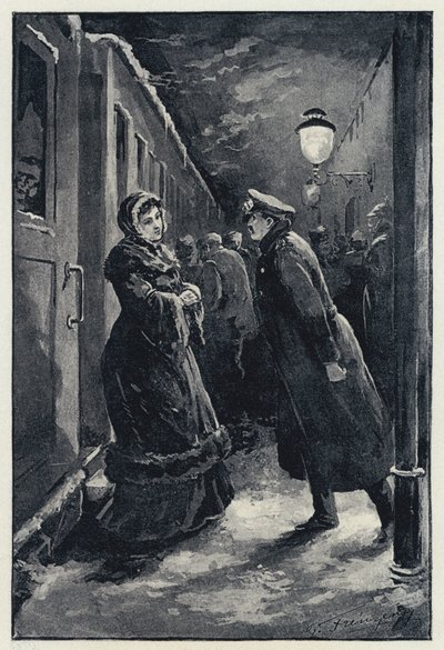 Illustration for Anna Karenina: Vronsky encounters Anna at the station by Paul Frenzeny