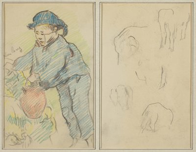 A Breton Boy with a Jug; Five Animal Forms (verso) by Paul Gauguin