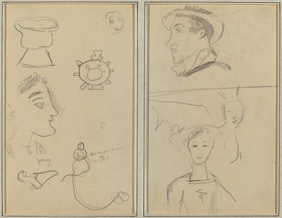 A Caricature and Five Forms; A Man in Profile, a Winged Creature and a Boy by Paul Gauguin