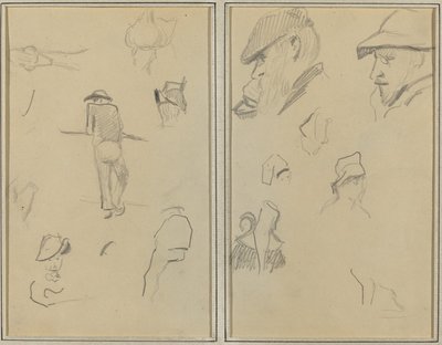 A Man Leaning on a Wall with Five Other Studies; Two Bearded Men Wearing Hats, and Five Other Studies by Paul Gauguin