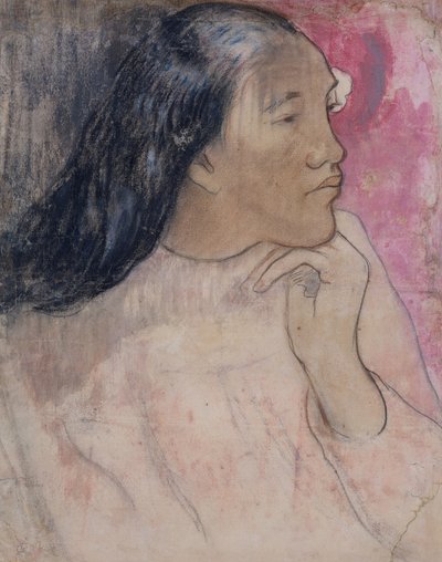 A Tahitian Woman with a Flower in Her Hair by Paul Gauguin