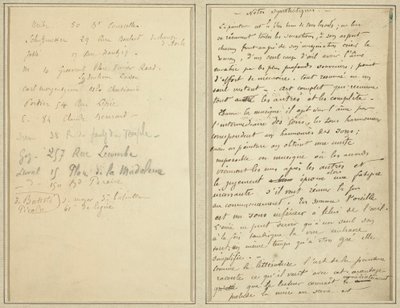 Address List; Manuscript Page by Paul Gauguin