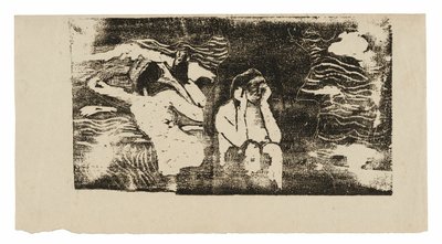 At the Black Rocks, from the Suite of Late Wood-Block Prints by Paul Gauguin