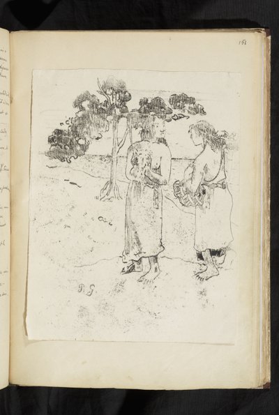 Before and After - Two women conversing in a landscape by Paul Gauguin