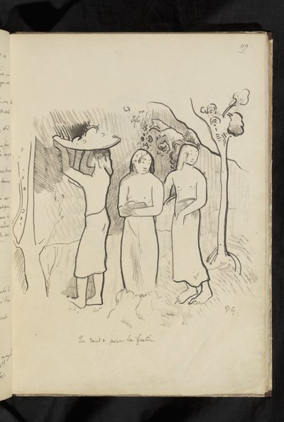Drawing "En route for the feast" by Paul Gauguin