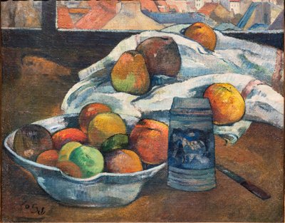 Bowl of Fruit and a Tankard before a Window by Paul Gauguin