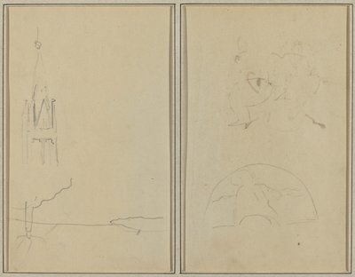 Church Tower; A Sketch of a Fan (recto) by Paul Gauguin