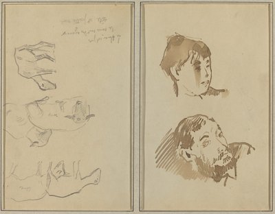 Five Sheep; Head of a Woman and Head of a Bearded Man by Paul Gauguin