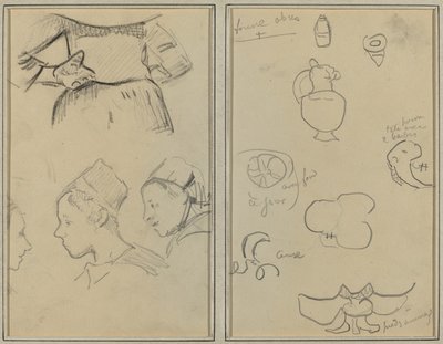 Four Studies of Breton Women; Shapes and Vases by Paul Gauguin