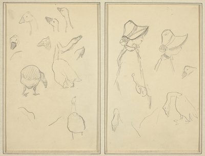 Geese; Girls in Bonnets, Geese [recto] by Paul Gauguin